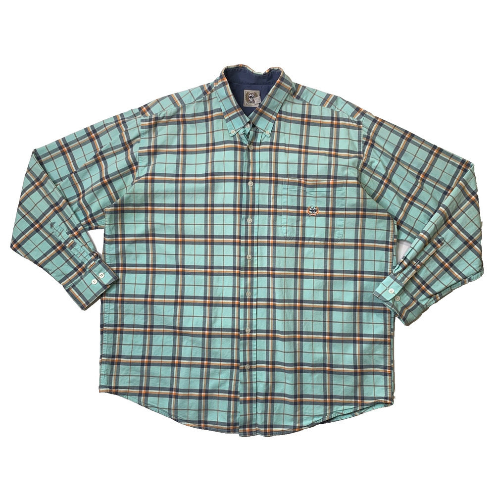 Cinch Shirt Mens L Large Pond Western Plaid Button Down Long Sleeve Curved Hem